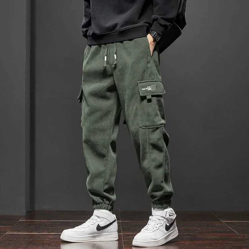 Mens Corduroy Harem Cargo Pants Elastic Waist Casual Joggers Sweatpants Spring Autumn Armygreen Gray Black Trousers StreetwearXJ240813