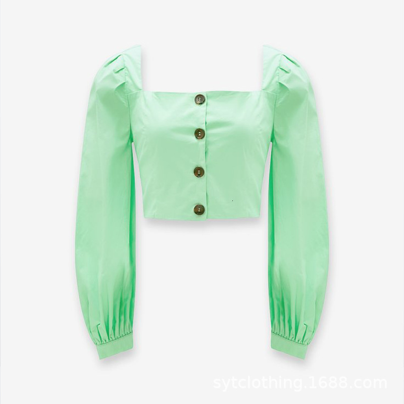 Women's Lantern Women Blouse Square Collar Top Long Sleeve Short Style