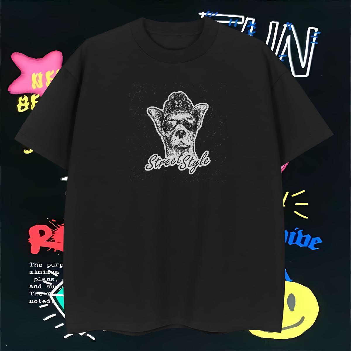 Men T Shirts 100% Cotton 230g dog Anime Printing Street Crew Neck Floral Print Tshirt for Man Woman Fashion Casual Unisex Tees Shirts