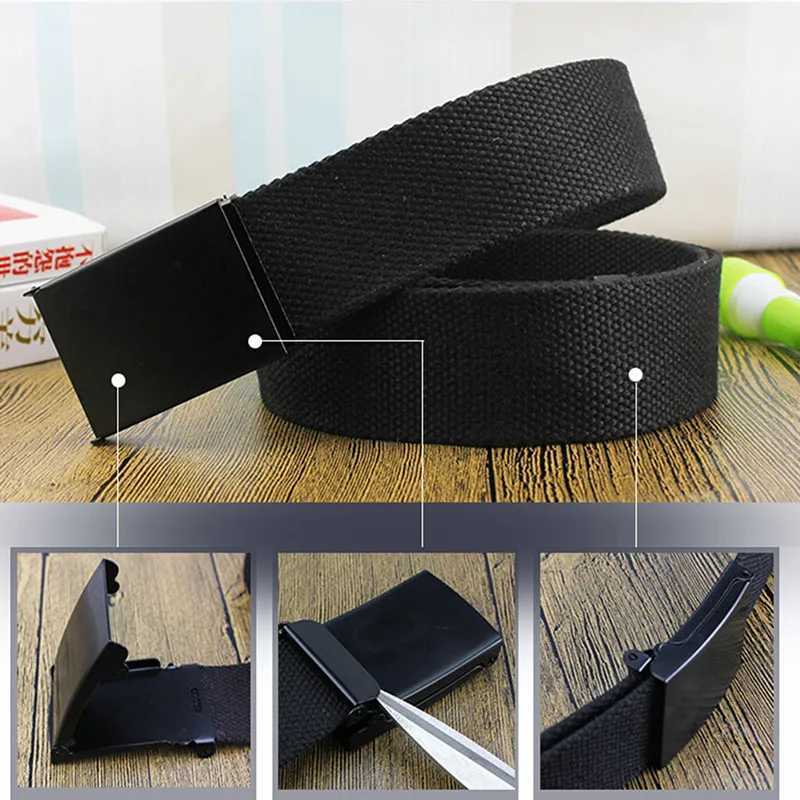 Fashionable new unisex Trouser with canvas strap and metal buckle mens jeans with candy color top of the line 120cm luxury belt W240807