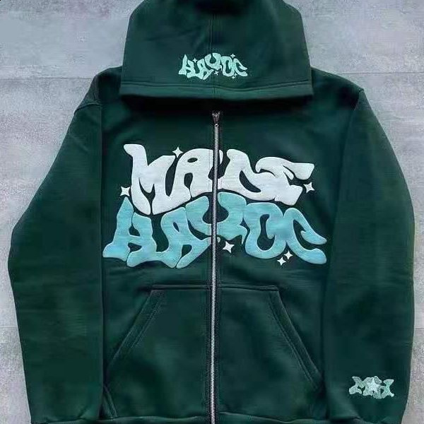 Street Rich Soon Printed Hoodie For Male Trendy Y2k Long Sleeve Zip Up Hooded Sweatshirt Autumn Pocket Loose Hoodies Jacket 240802