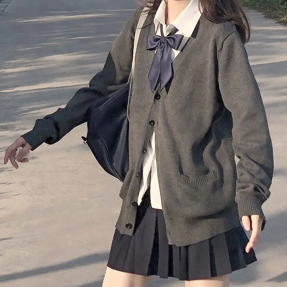 Autumn Winter Japanese Fashion Sweater Cardigan Women Preppy Style Sweet Oversize Sweater Solid Basic Knit Top Female 240812