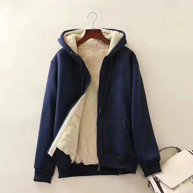 Autumn Winter Thicken Sweatshirts Hoodies Jacket Women Polar Fleece Coats Zipper-up Casual Tops Female Loose Warm Overcoat 240812