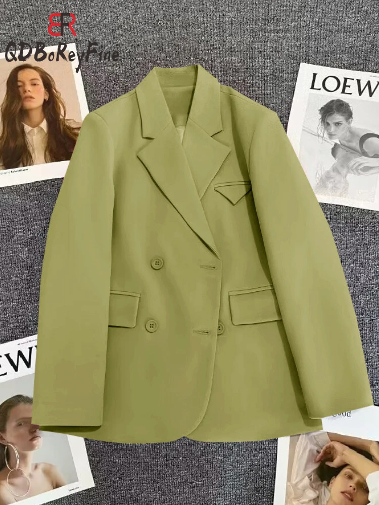 Women Blazer Spring 2024 in Office Long Sleeve Tops Casual Blazer and Jackets Double Breasted Coat Suit Female Chic Outwear 240813