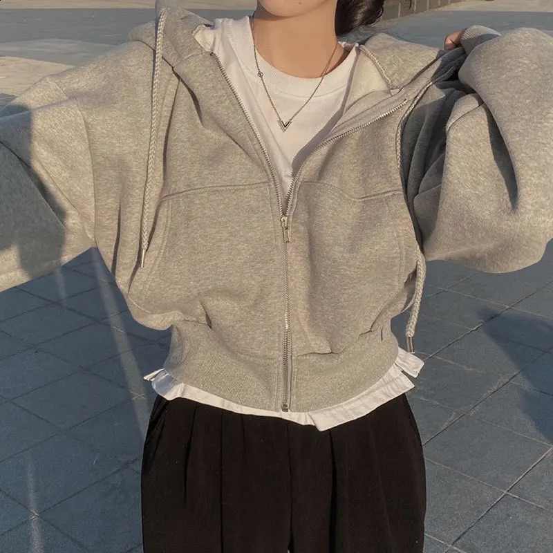 Autumn Harajuku Zip Up Gothic Hoodie Retro Harajuku Oversized Jackets Drawstring Kpop Large Size Streetwear Fashion Short Coat 240812