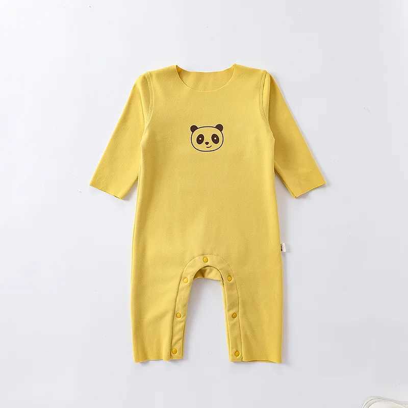Autumn and winter newborn boys pajamas long sleeved Ins round neck velvet cartoon panda print baby boys tight fitting clothes baby boys jumpsuit W2408