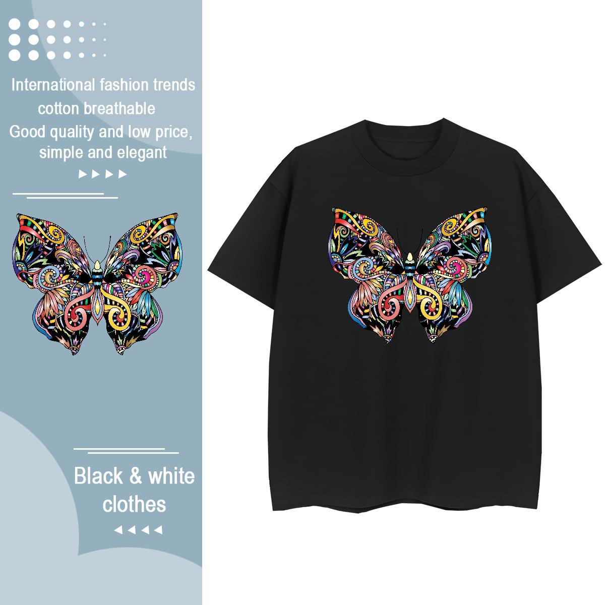 DIY T Shirt For Woman Breathable Short Sleeve 230g Pure Cotton Womens Tshirts DIY Anime Printed Butterfly High Street Hip Hop 5A Tees Shirts