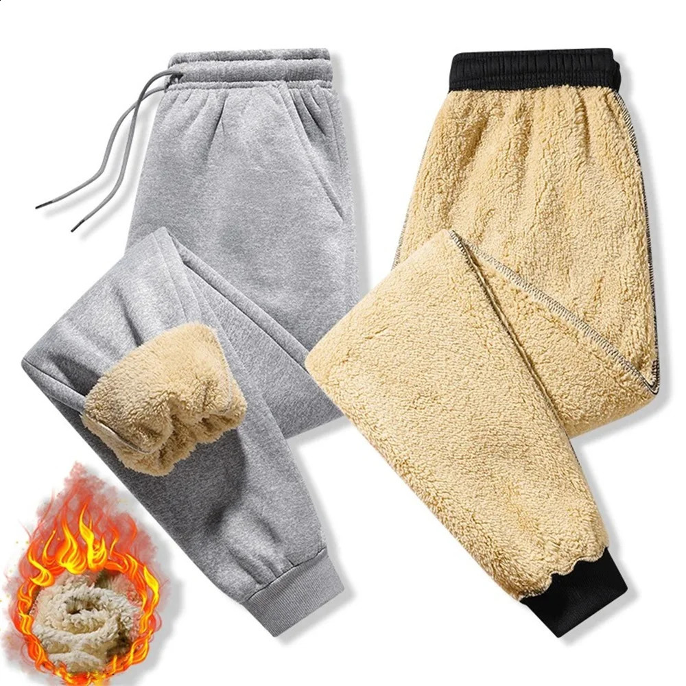 Winter Fleece Pants Thick Warm Thermal Trousers Men Fitness Drawstring Jogging Sweatpants Gym Running Leggings y240823