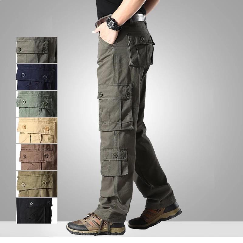 Plus Size 44 SpringSummer Mens Cotton Cargo Pants Multi Pocket Military Tactical Handcart Outdoor Leisure Jogging 240812