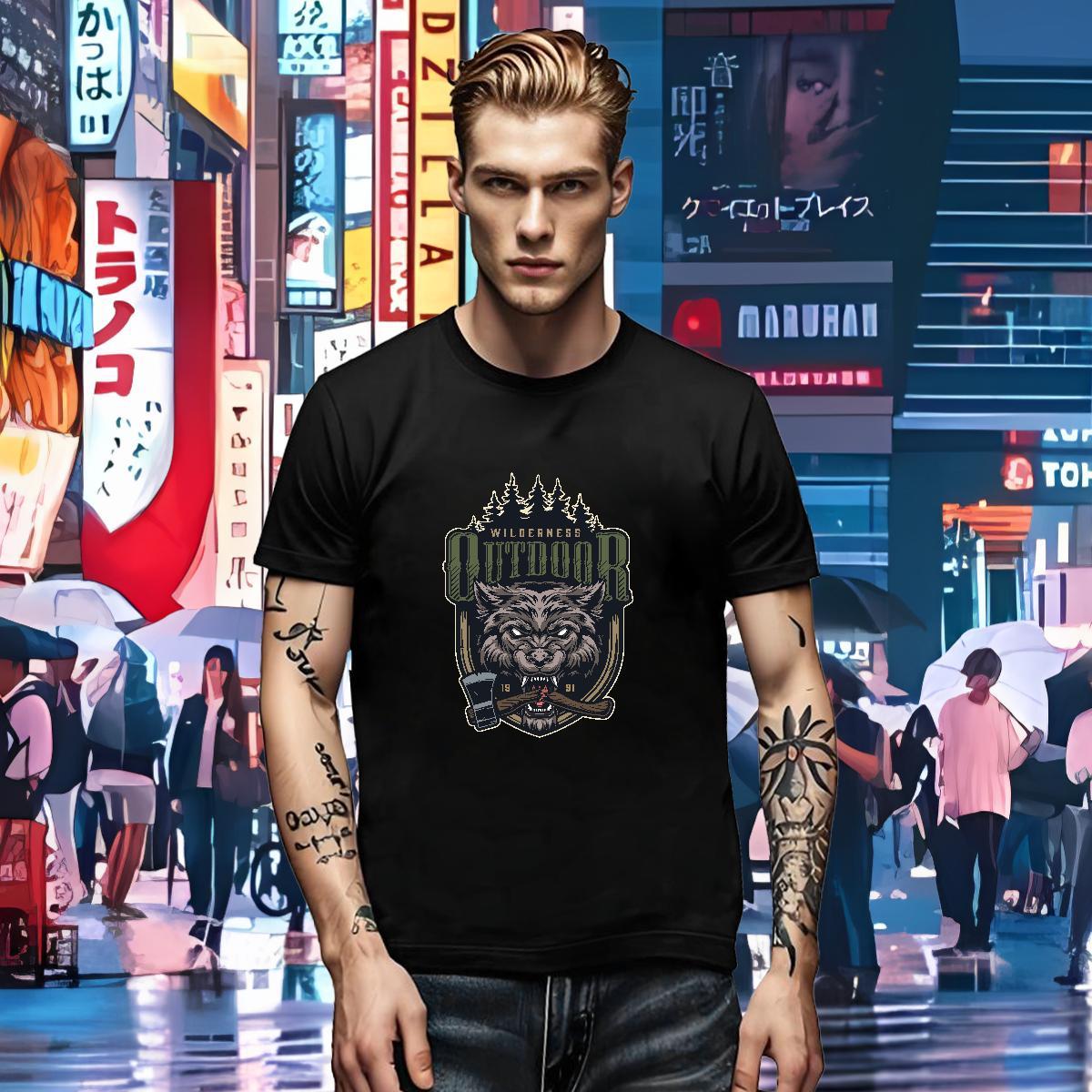 Custom Men Clothes T-Shirt wolf Casual Daily Wear 230g Pure Cotton Tops Breathable Classic Men T Shirts Custom Big Size