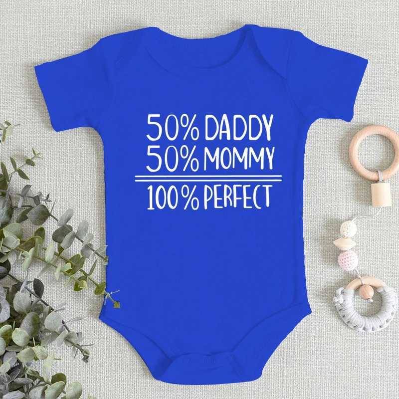 1 baby bodysuit newborn clothing 50% dad+50% mom=100% perfect pattern baby jumpsuit cotton jumpsuit for boys and girls aged 0-24 months W240812