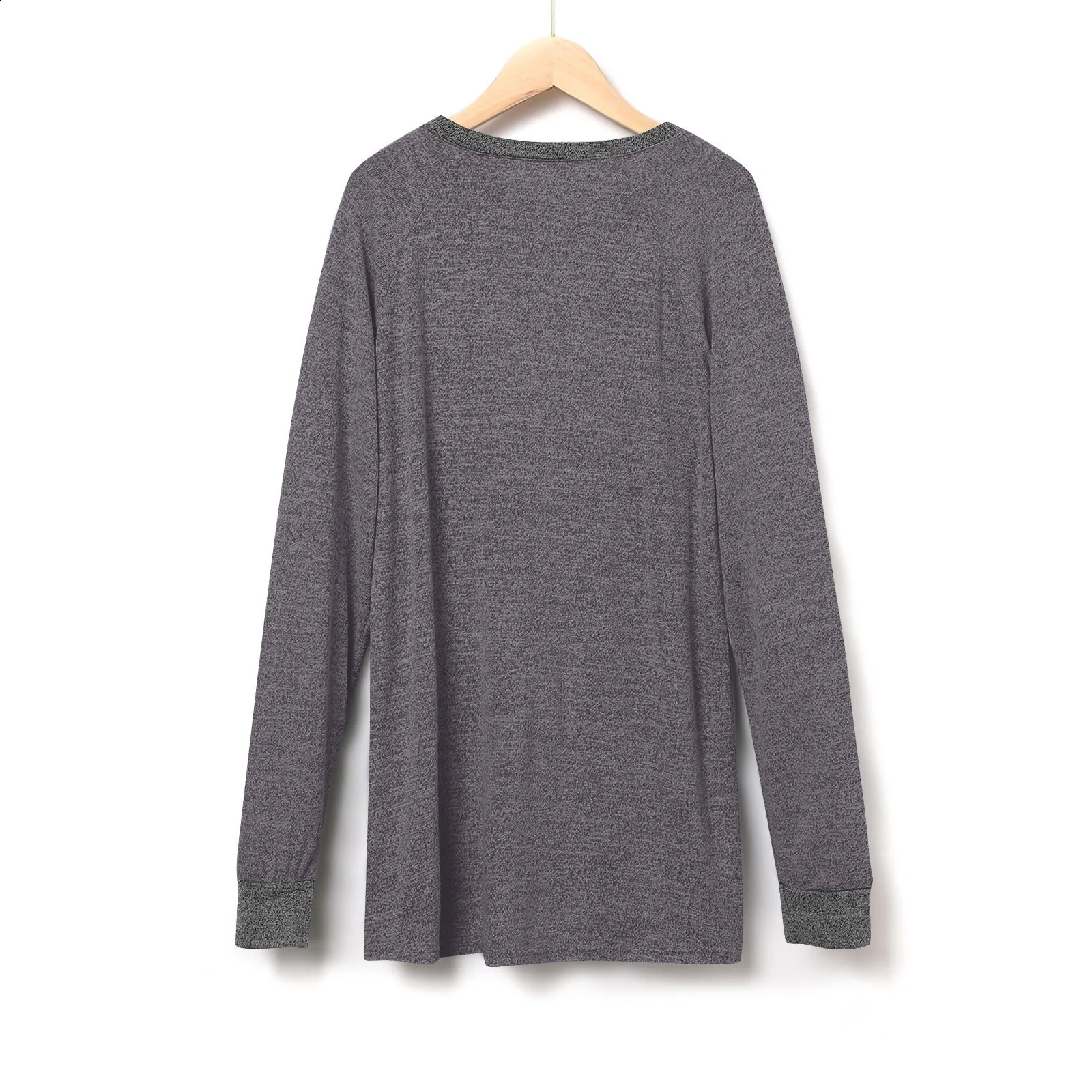 Women Clothings Pocket Casual T-shirt Sweatshirt Round Neck Long Sleeve Women Fashion Autumn Winter 240813
