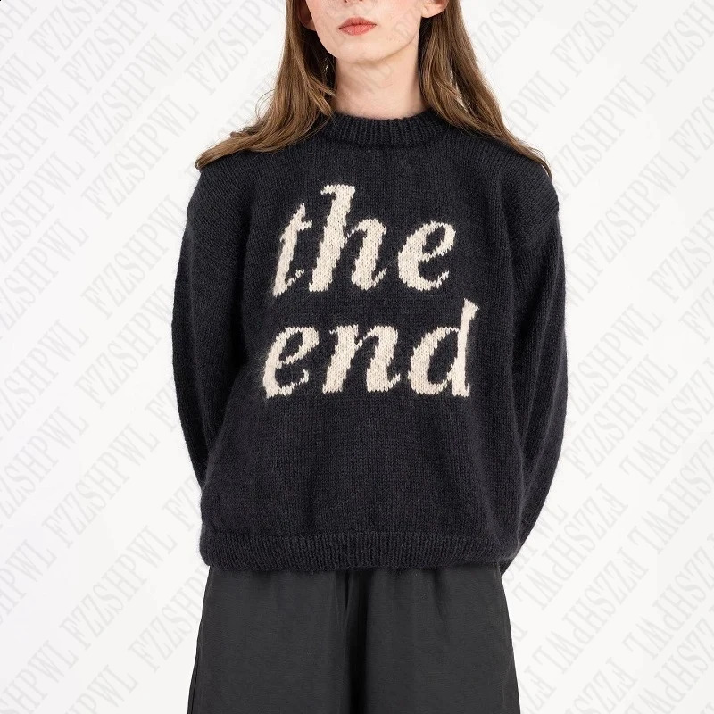 Y2k Knitted Sweater Acrylic Harajuku Letter Graphic Aesthetics Grunge Goth Long sleeved Vintage Fashion O-Neck Casual Streetwear 240812