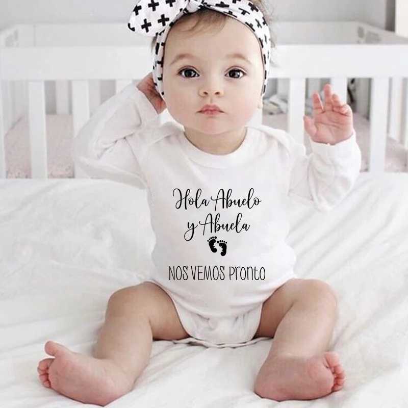 Hola Abuelo y Abuela Nos Vemos Pronto newborn baby tight fitting clothes cotton long sleeved baby jumpsuit baby boys and girls Ropa clothing W240812