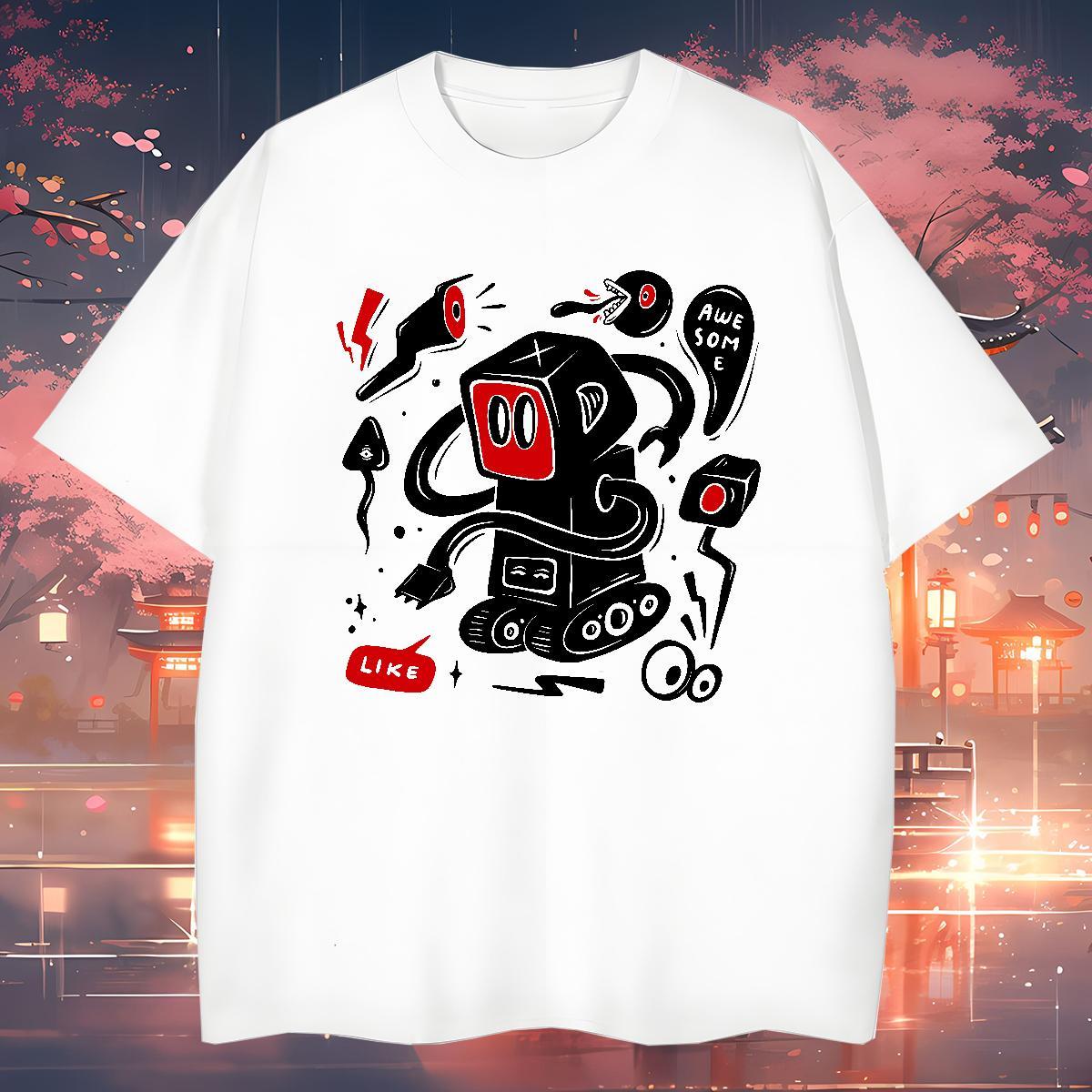 TOP Quality robot Men T Shirts Summer Casual Tshirt for Man Woman 230g Pure Cotton New O-Neck Short Sleeve DIY Printed Tee Shirt