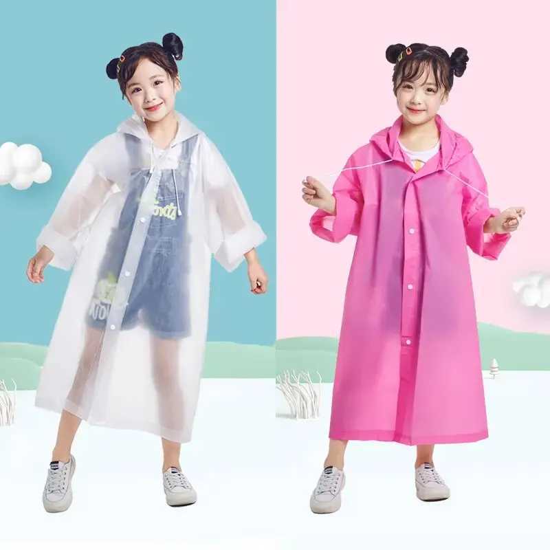 Eva CHILDRENS Raincoat Transparent Non-one-time Thickening Waterproof Portable Outdoor Boys and Girls Hiking Camping Poncho Y240810