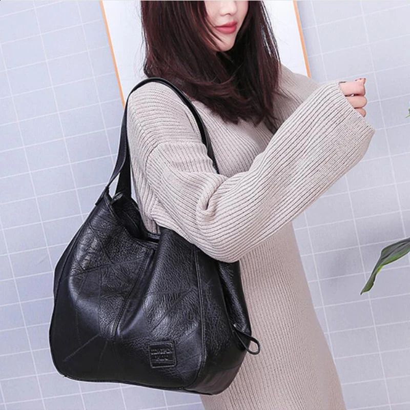 Retro large capacity womens shoulder bag retro PU leather handbag solid color fashionable 240813