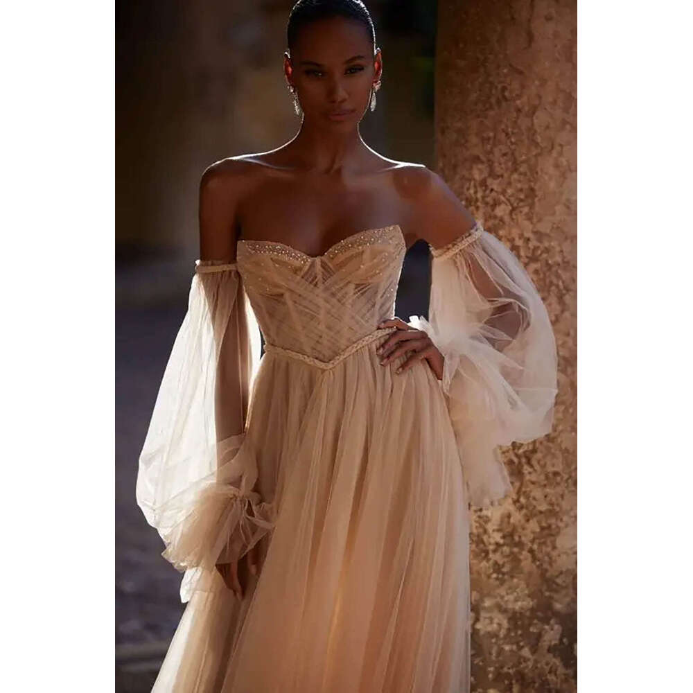 Classic A-e Gown Wedding Dresses Pearls Organza Bridal Gowns Strapless Big Vestidos De Novia Custom Size Colour