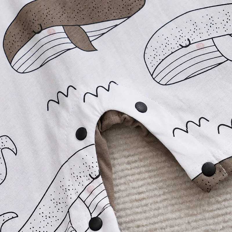 Baby boy girl newborn casual cute cartoon whale fake two piece baby jumpsuit cotton summer short sleeved jumpsuit W240812