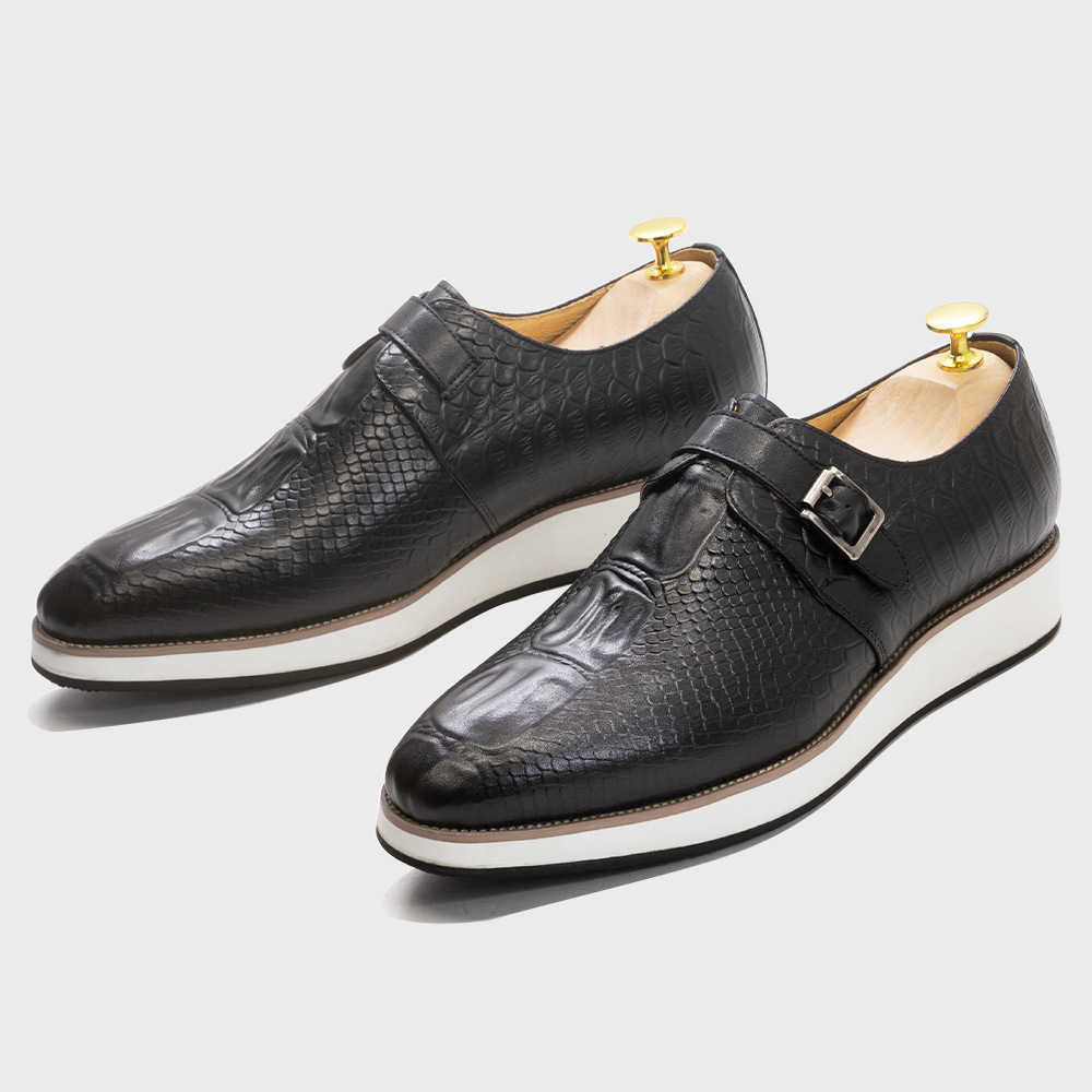 CMM Mens Casual Leather Shoes Platform Handmade Shoes Genuine Leather Single Button Thick Sole Daily Versatile Mens Shoes