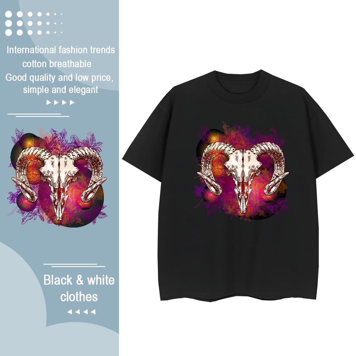 TOP Quality T shirt sheep Breathable Crew Neck Sport Anime Print 230g Pure Cotton Couples T Shirts 2024 Wear