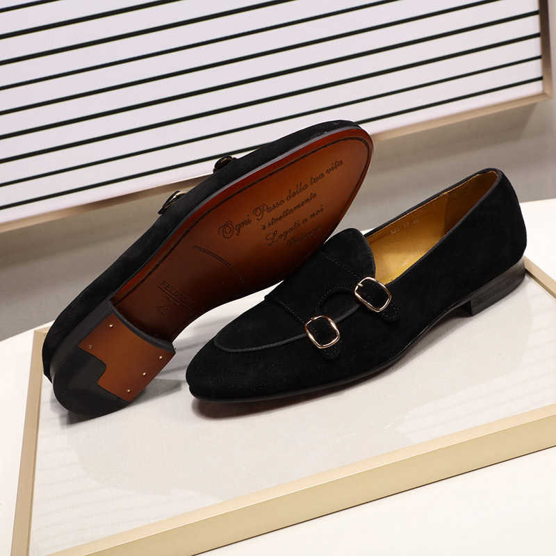 CMM Mens Casual Shoes Frosted Leather Cow Suede Highend Mens Shoes Double Button Dinner Wedding Leather Shoes Mens Shoes