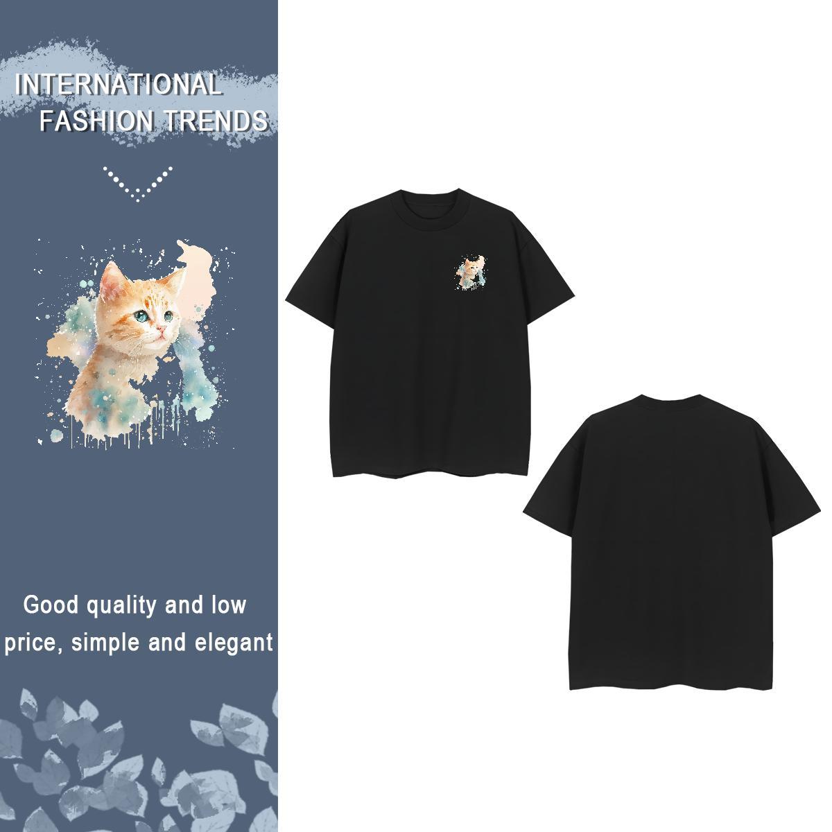 Man T Shirts 230g Cotton cat Street wear Hip Hop Pure Cotton Skull Couples T Shirts 2024 DIY Loose Fit Tops
