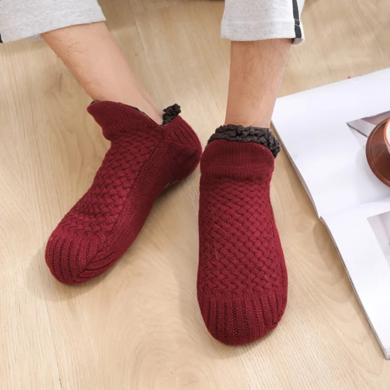 Winter Indoor Home Socks for Women and Men Warm Velvet Thick Floor Socks Plush Soft Slippers Adults Bottom Glue Sock 240812