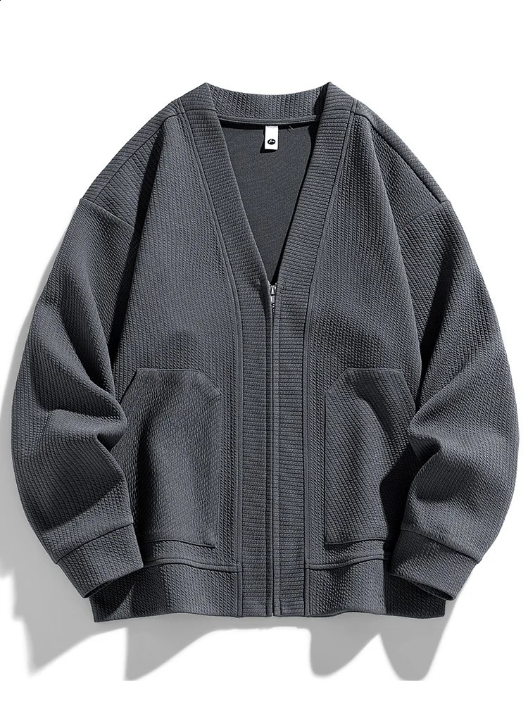2024 Autumn Men Jacket Coat Pockets Cardigan Sweater Plus Size 6XL 7XL 8XL Oversize Black Zipper Loose Male Business Simple Thin 240812