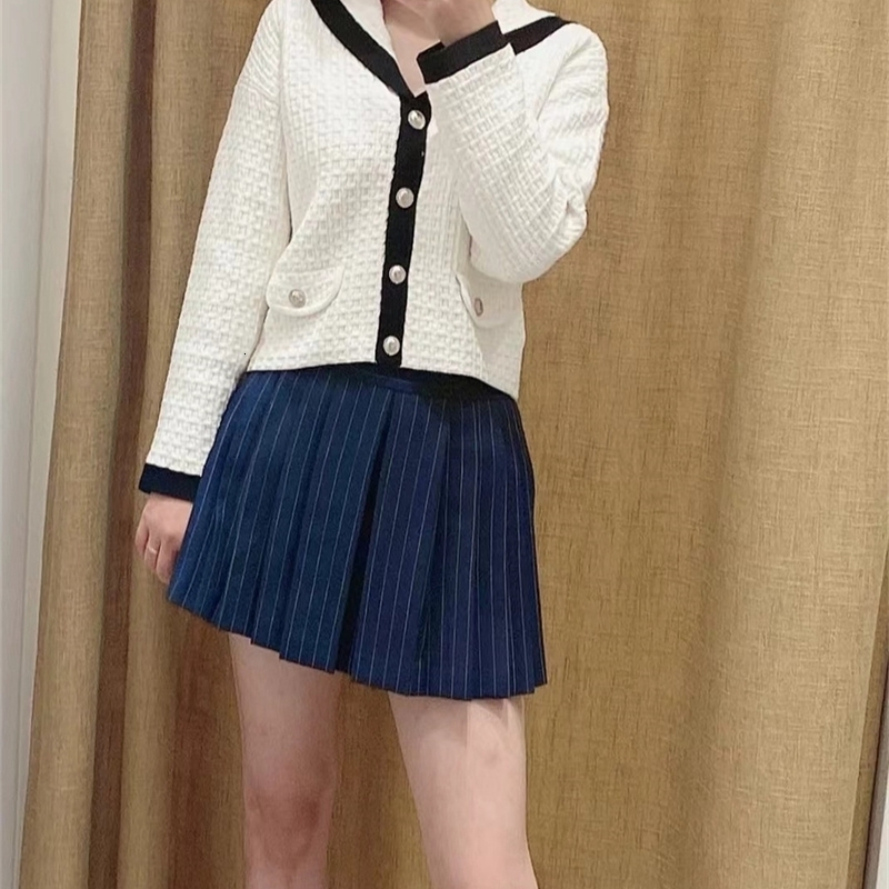 Preppy Style Women Single Breasted Sweater Sailor Collar Color Patchwork Long Sleeve Female Knit Cardigan Autumn Winter 240812