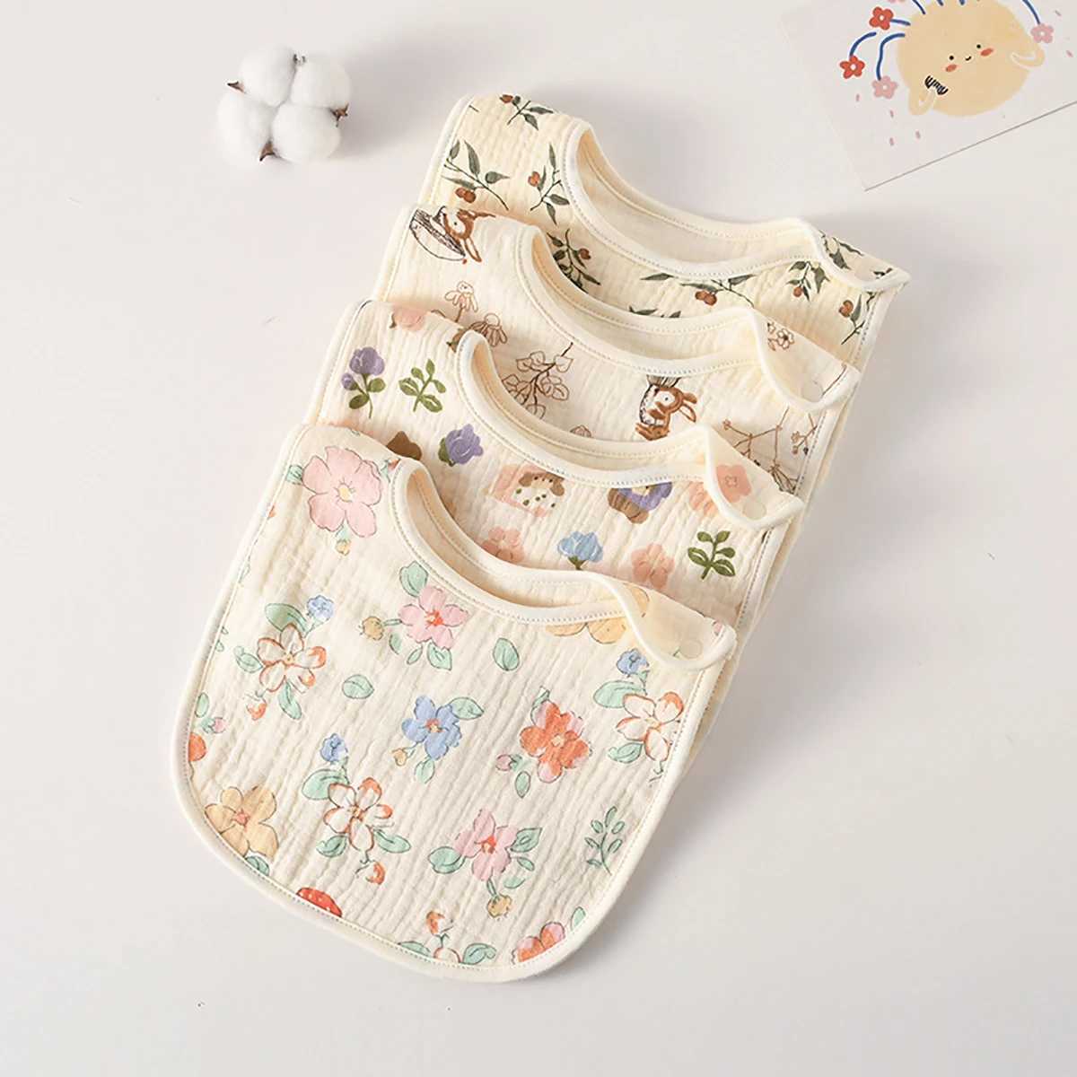 Bibs Burp Cloths New Gauze U-shaped Baby Bibs Cute 6 Layers Cotton Saliva Towel Newborn Burp Cloths Bandana Scarf for Boy Girl Feeding Drool BibL4812