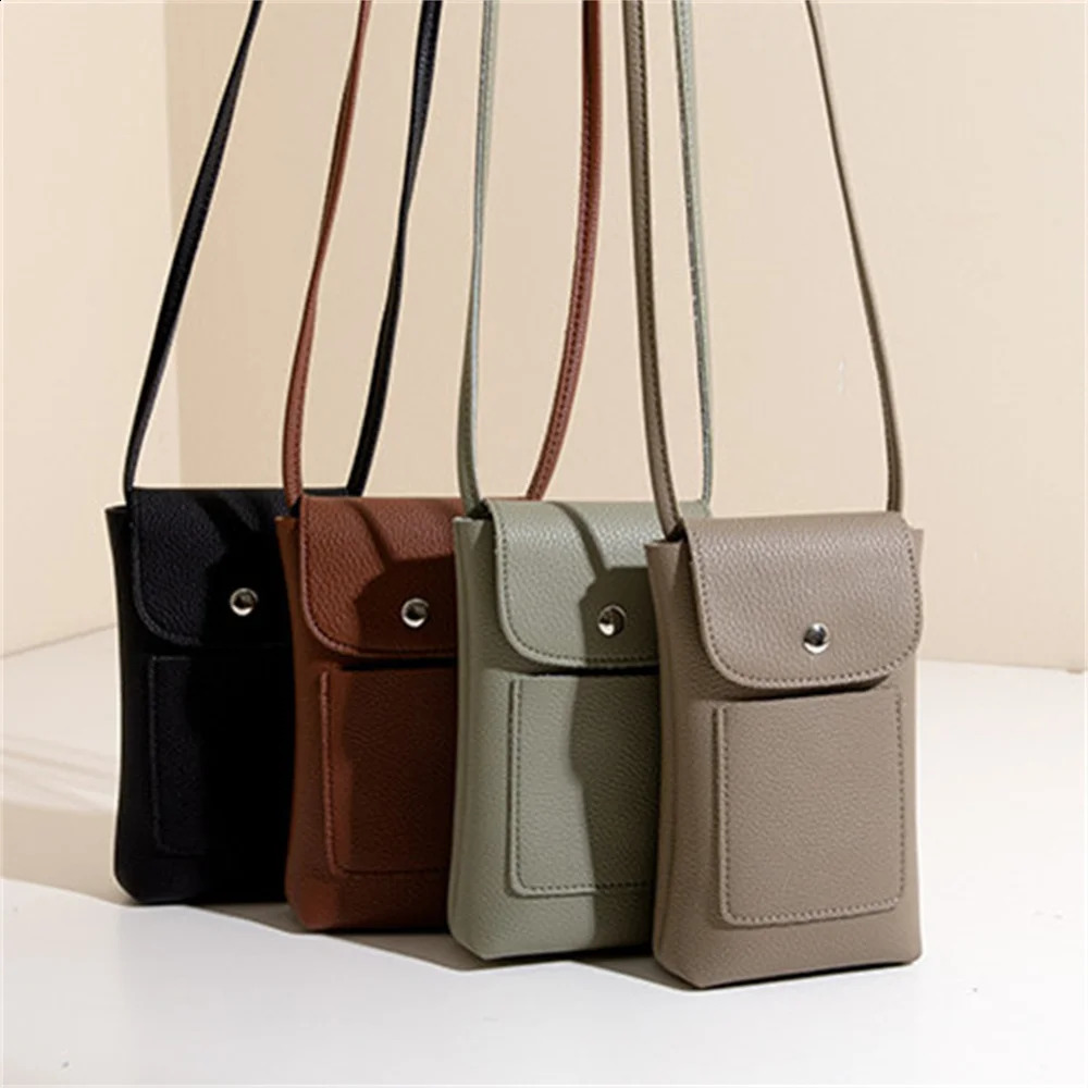Womens Soft Leather Flip Cross Bag Mini Phone Shoulder Simple Solid Handbag Money 240813