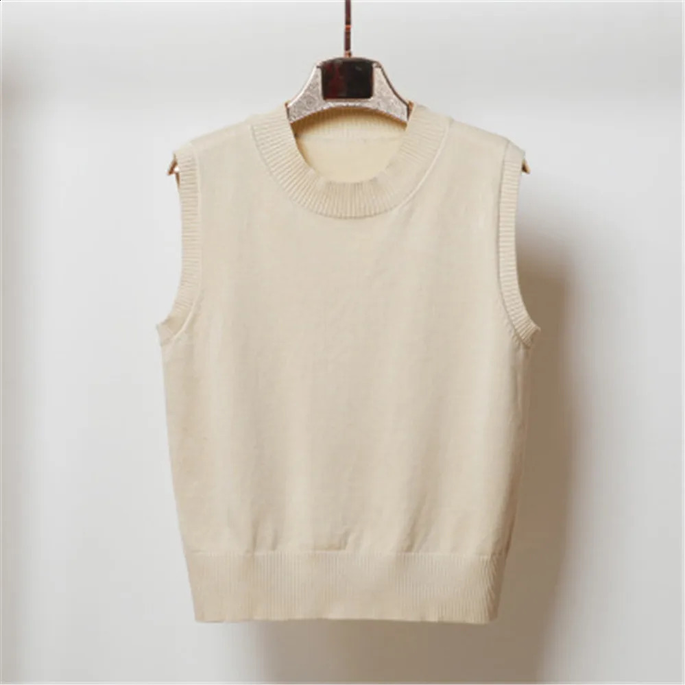 Pull Femme knitted tops brown preppy cute crop korean style knitwear v neck oversized beige sweaters for women fashion vest 240812