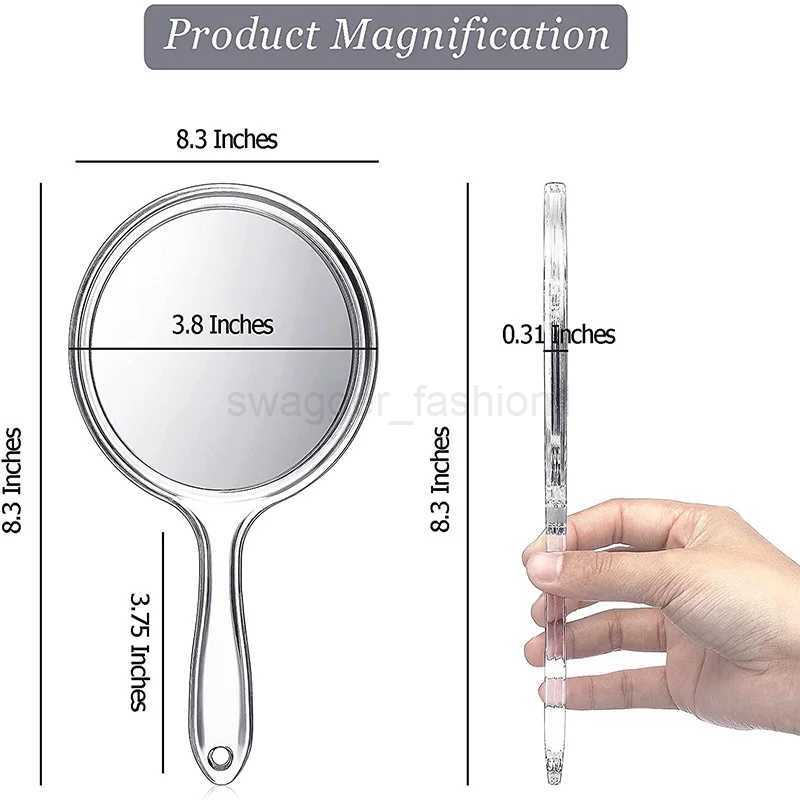 Double-sided Handheld Mirror 3x Magnifying Mirror Transparent Plastic Handle Round Mirror for Eyelash Extension Beauty ToolsXJ240813