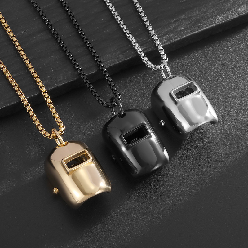 Hip Hop Shiny Helmet Mask Pendant Necklace Real Gold Plated Mens Jewelry