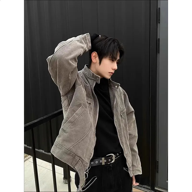 Autumn Washed Short Denim Coat Mens HighGrade Jacket Workwear 240813