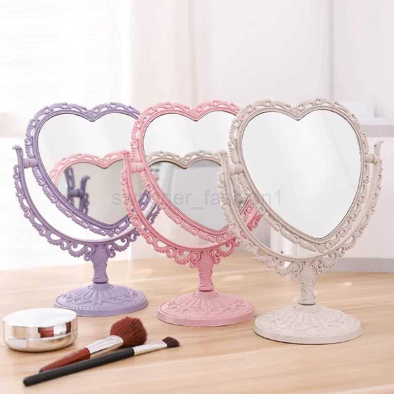 Heart Shaped Makeup Mirror Vintage European Style Acrylic Single Side Makeup Mirror 360 Degree Swivel Desktop Makeup ToolsXJ240813