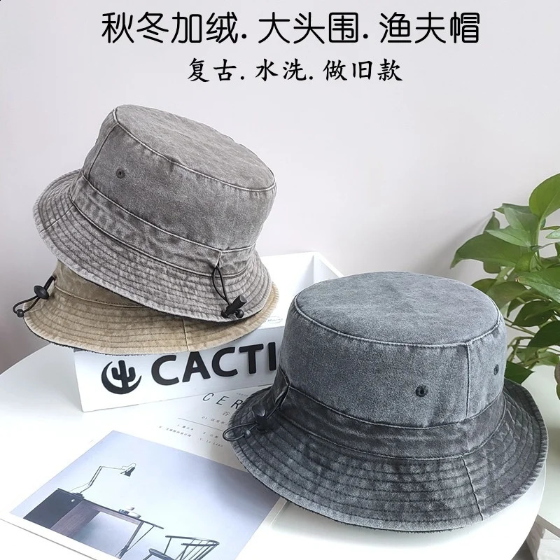 Adult winter warm wool bucket hat womens outdoor refrigerated Panama mens largesized fisherman 5862cm 6364cm 240812