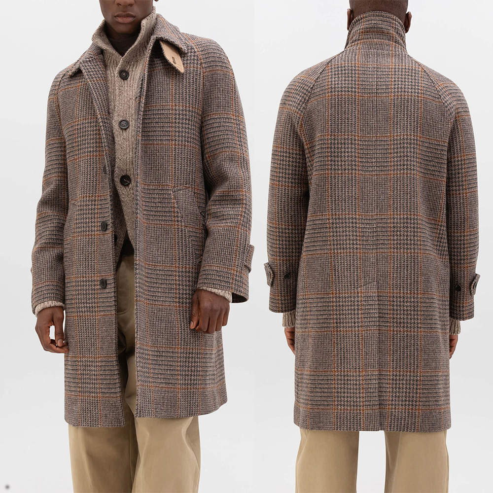 Men's Wool Blend Overcoat Vintage Notched Lapel Tailored Blazer Coat Autumn Winter Houndstooth Windbreaker Custom Made Plus Size