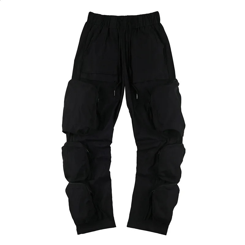 Zipper Multi Pocket Hip Hop Techwear Product Pants Mens High Street Functional Casual Luggage 240812