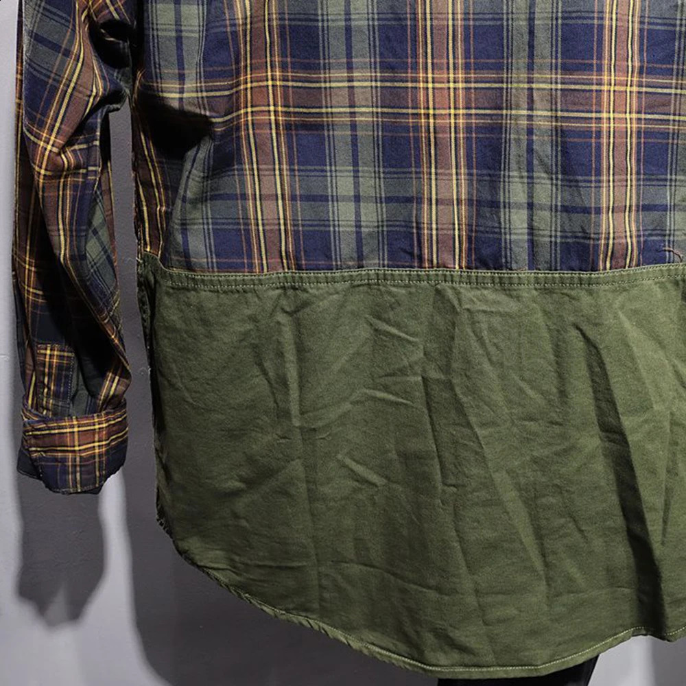 SpringSummer Mens Casual Shirt Retro Japanese Style Simple and Comfortable Splicing Long Sleeve Loose Flat 240812