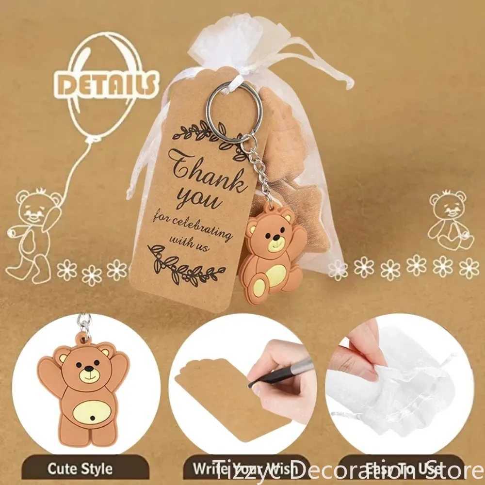 10/20 baby shower gift bear keychains with Organza bag thank you for providing Kraft labels for guests girl and boy birthday party supplies W240808