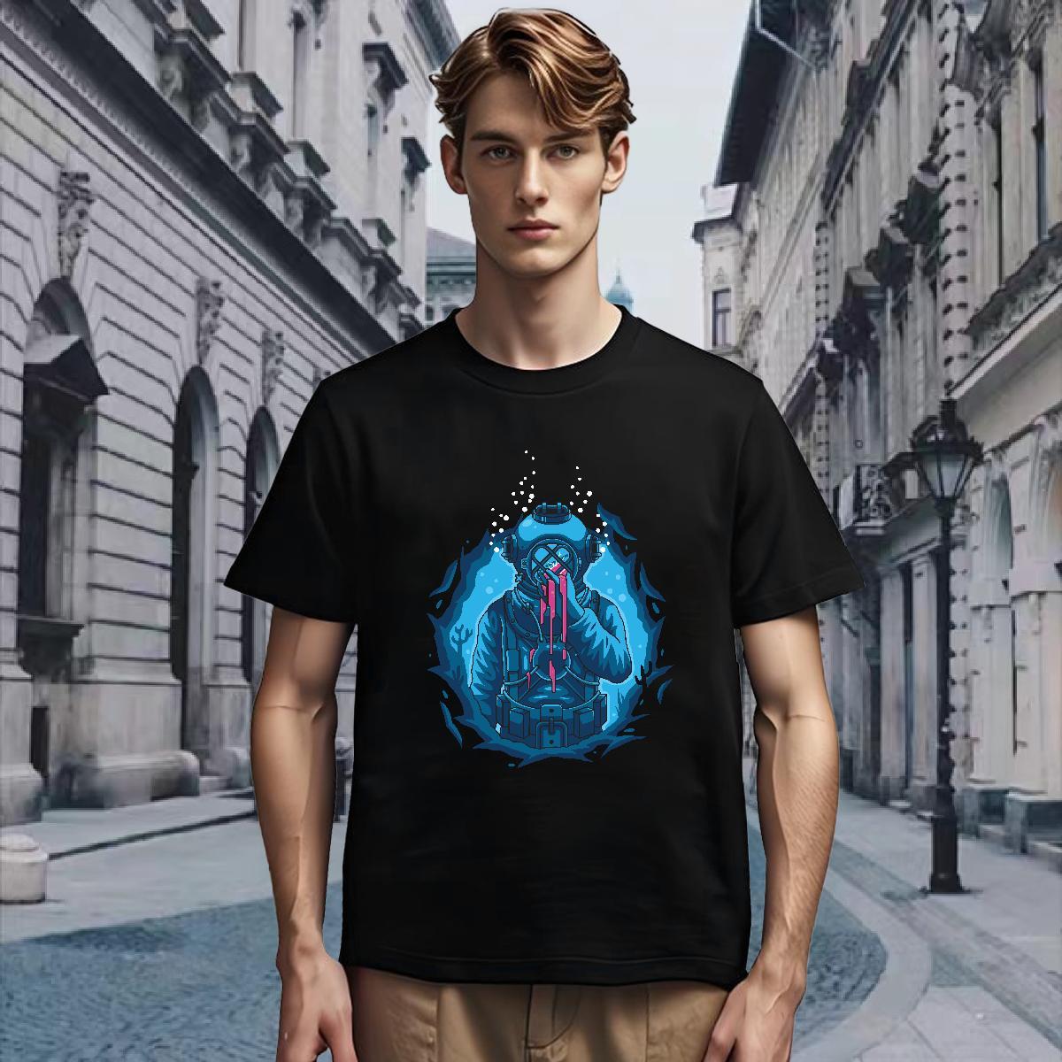 T-Shirts for Men 100% Cotton 230g spaceman Daily Wear O Neck Short Sleeves DIY Printed Tshirts Stylist Popular Polos