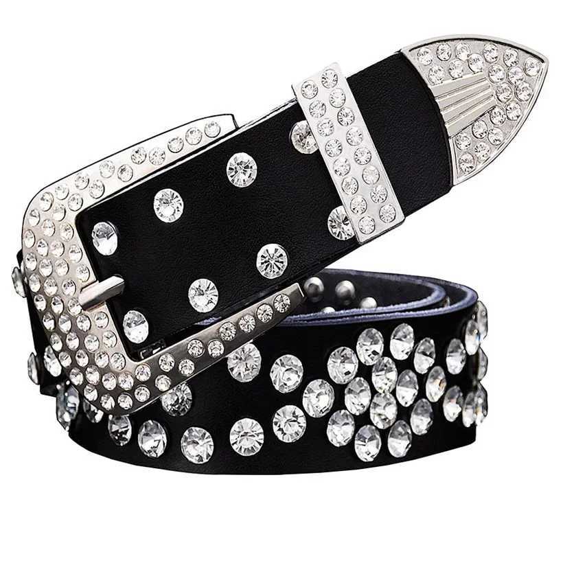 Fashionable genuine womens belt luxury rhinestone buckle womens belt width 3.3cm cowhide belt mens jeans W240807