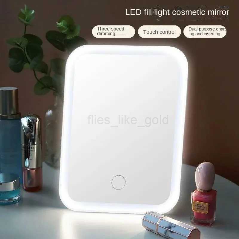 LED touch screen makeup mirror folding mirror luminous makeup mirror 3-color light mode USB charging makeup mirror tool W240813