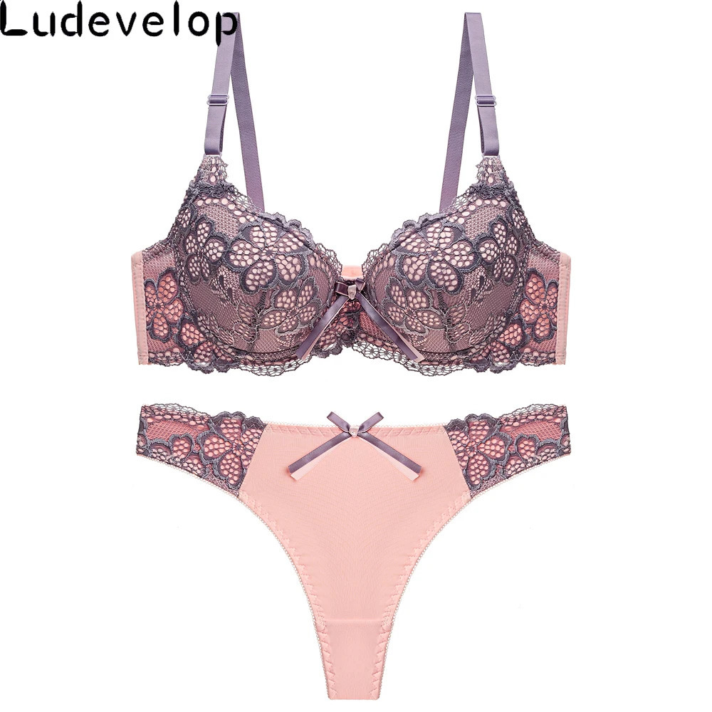 Good Quality Sexy Brassiere Embroidered Underwear Set ABC Cup Women Bra Set Push Up Lace Bra Thong Sets 240812