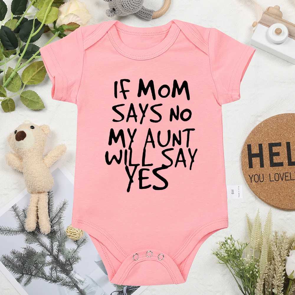 If mom says no my aunt will say yes baby jumpsuit casual pink girl short sleeved tight fitting summer toddler clothing cotton W240812