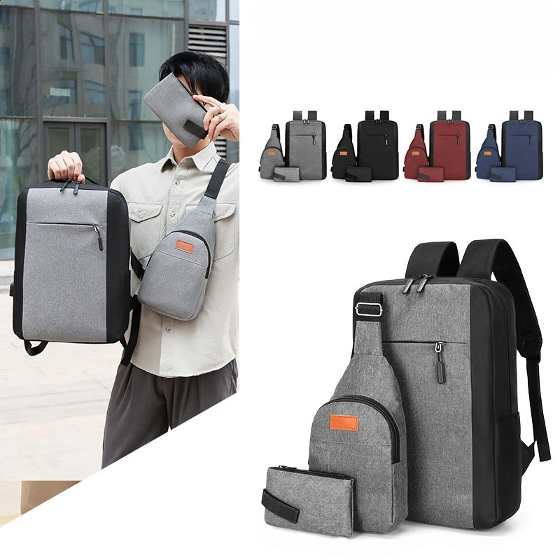 Waterproof and antitheft business laptop backpack with USB charging port luggage handheld bag set mens clothing webbing 240813