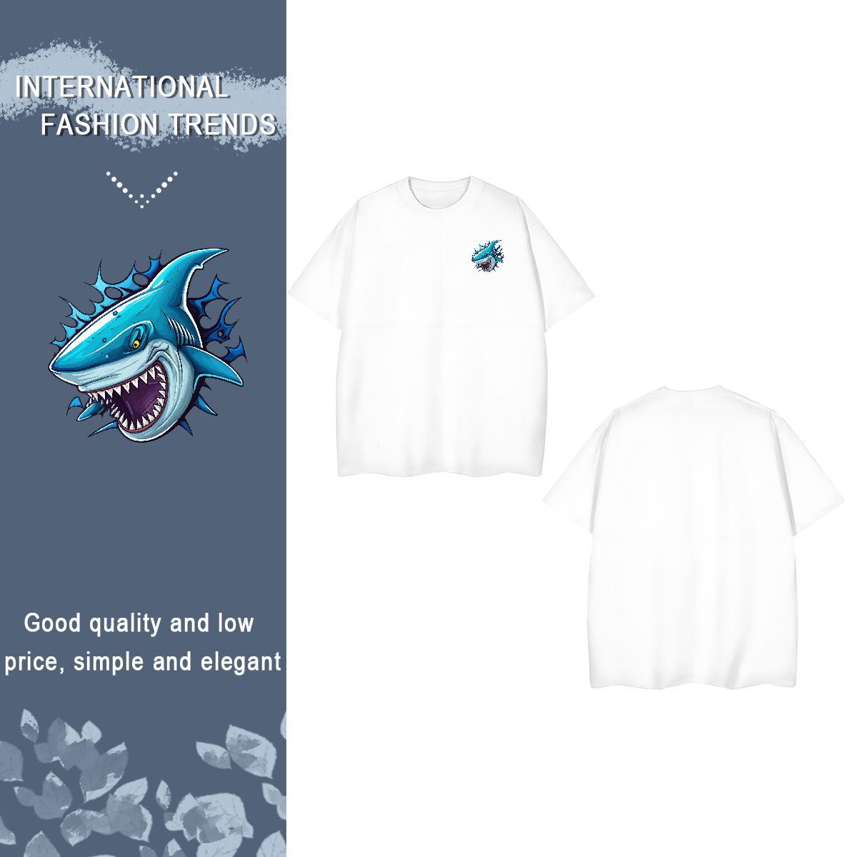 Men T Shirts 230g 100% Cotton Shark Summer Casual Breathable Crew Neck White Plus Size Men Tees New Wholesale Tshirts