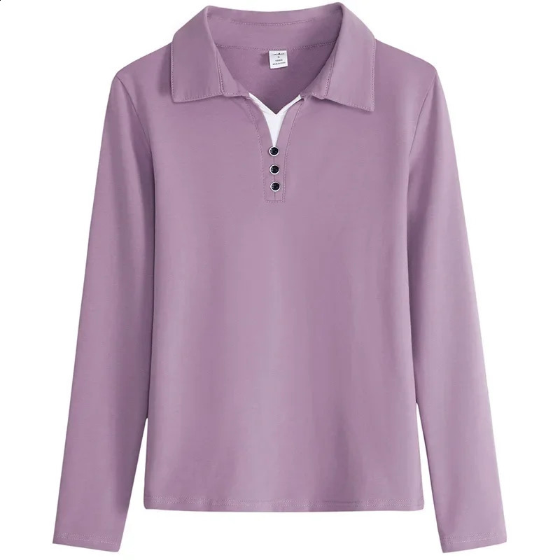 Spring and summer long sleeved womens Tshirt polo shirt casual slim fit lapel top 240812
